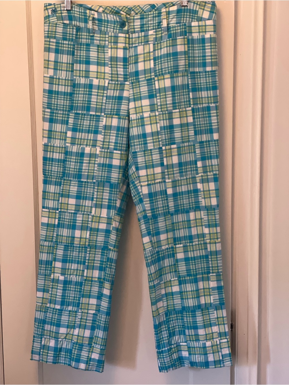 Lilly Pulitzer Teal & White Plaid Cropped Pants